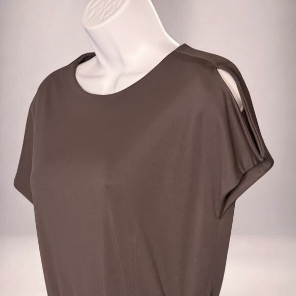 1970s James Daugherty ILGWU Union Made Pleated Midi Dress Brown Stretch Knit USA - Picture 5 of 11